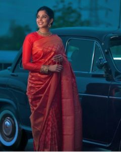 plain red silk full sleeve blouse